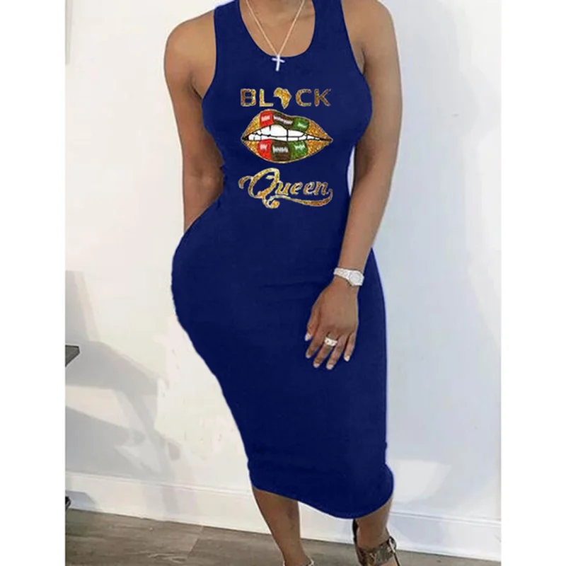 

Sexy Dresses for Women 2021 Summer Lips Print Sleeveless Bodycon Dress Night Club U Neck Long Dress Vestido Feminino
