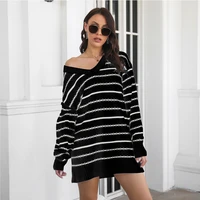 womens cashmere oversized loose knitted long sleeve winter warm wool pullover stripe sweater dresses tops ladies casual fall