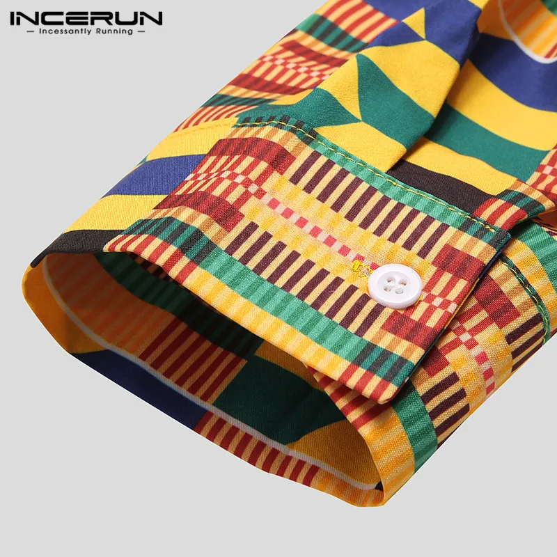 

2021 Men Vintage Printed Shirts Long Sleeve Lapel Camisa Man Loose Buttons Blusas Leisure Floral Blouse Streetwear S-3XL INCERUN