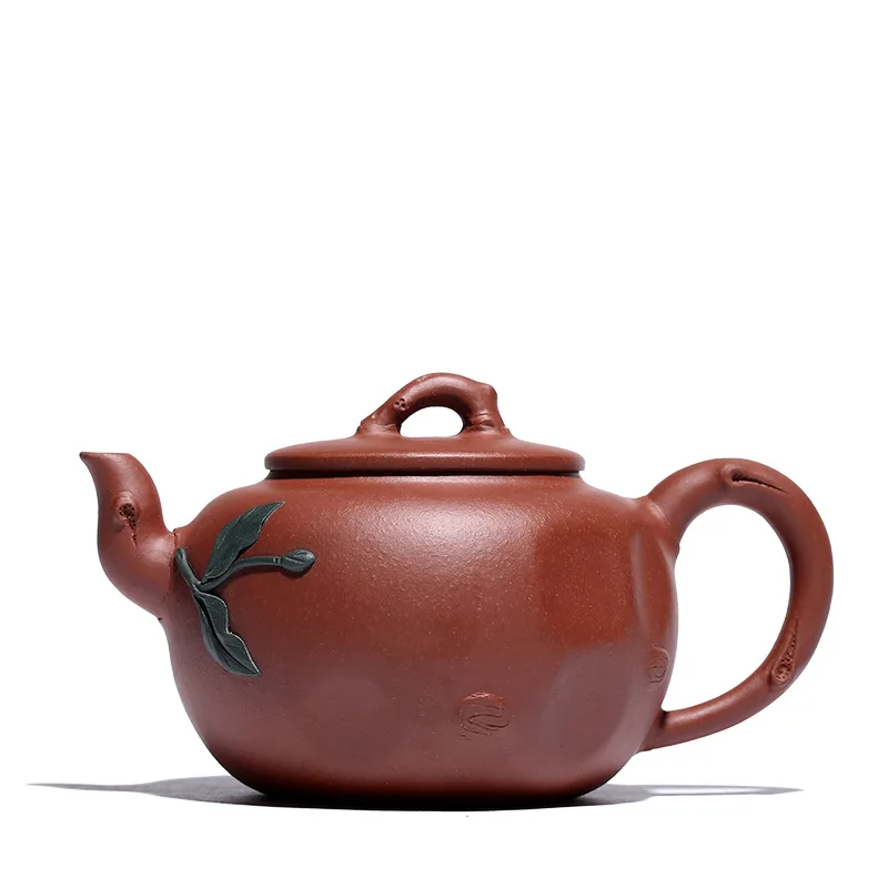 

Zisha teapot original mine bottom trough green handmade Cao Zhigang peach leaf teapot tea set gift box