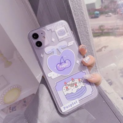 

Japanese And Korean Style Cute Purple Love Cherry Silicone Soft Shell Anti-falling Edging Protective Sleeve 2021 New Style