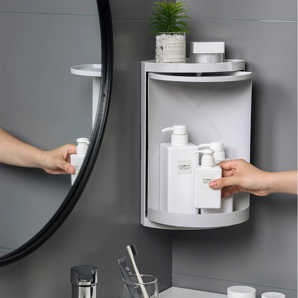 bathroom corner storage 360 degree rotating wall mounted shelf shampoo cosmetics kitchen household bathroom storage accessories free global shipping