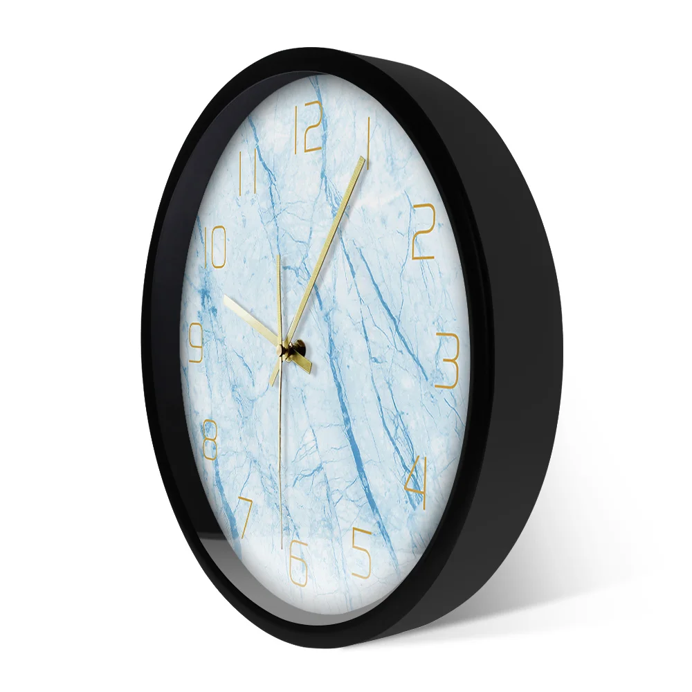 Скандинавские мраморные настенные часы с принтом синие для домашнего декора
