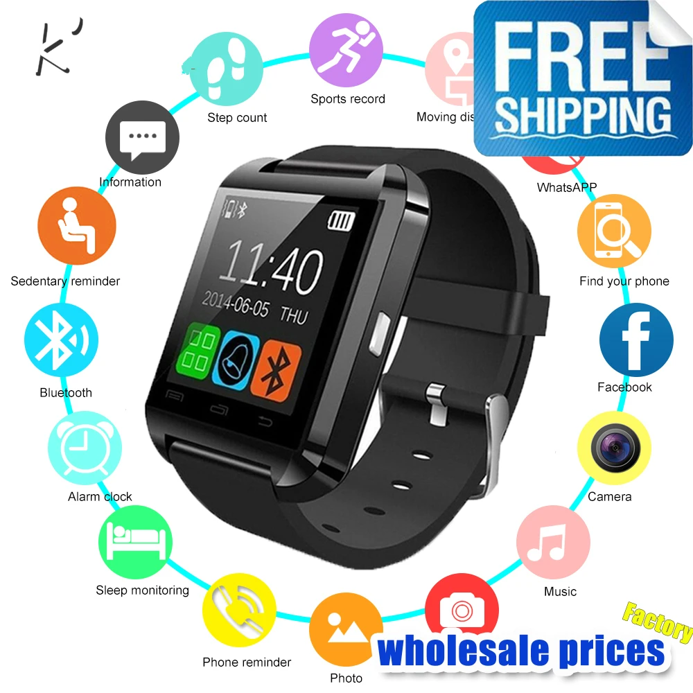 

K' 2019 New U8 Smart Watch Bluetooth Smartwatch U80 for IPhone 6 / 5S Samsung S6 / Note 4 HTC Android Phone Smartphones Android