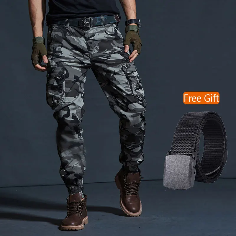 Grey Camo AKSR мужские хип хоп уличные хлопковые брюки карго большого размера гибкие тактические шаровары военные брюки джоггеры спортивные брюки - Цвет: Grey Camo