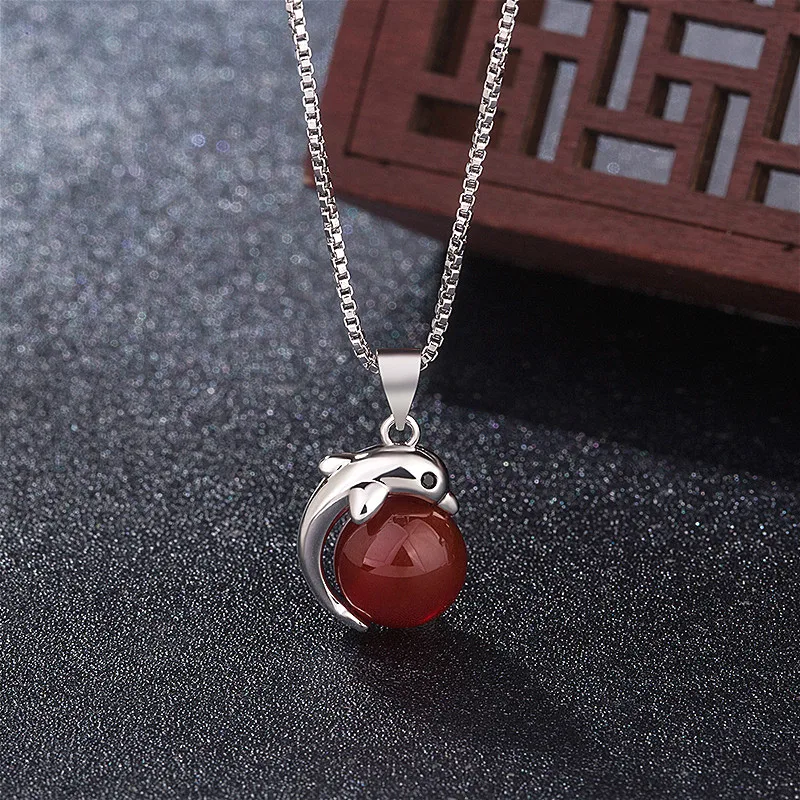 Натуральный зеленый нефрит халцедон Дельфин Агат Кулон 925 серебро ожерелье