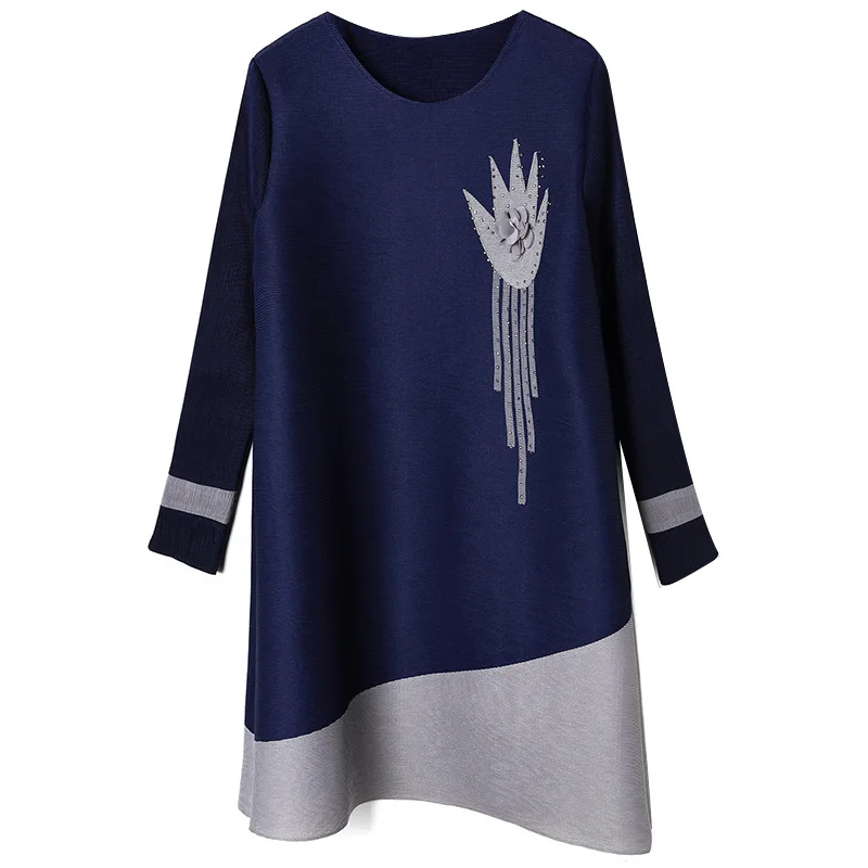 

Women's Autumn And Winter New Style Round Neck Long Sleeve Elastic Loose Diamond Medium Lengt T-shirt