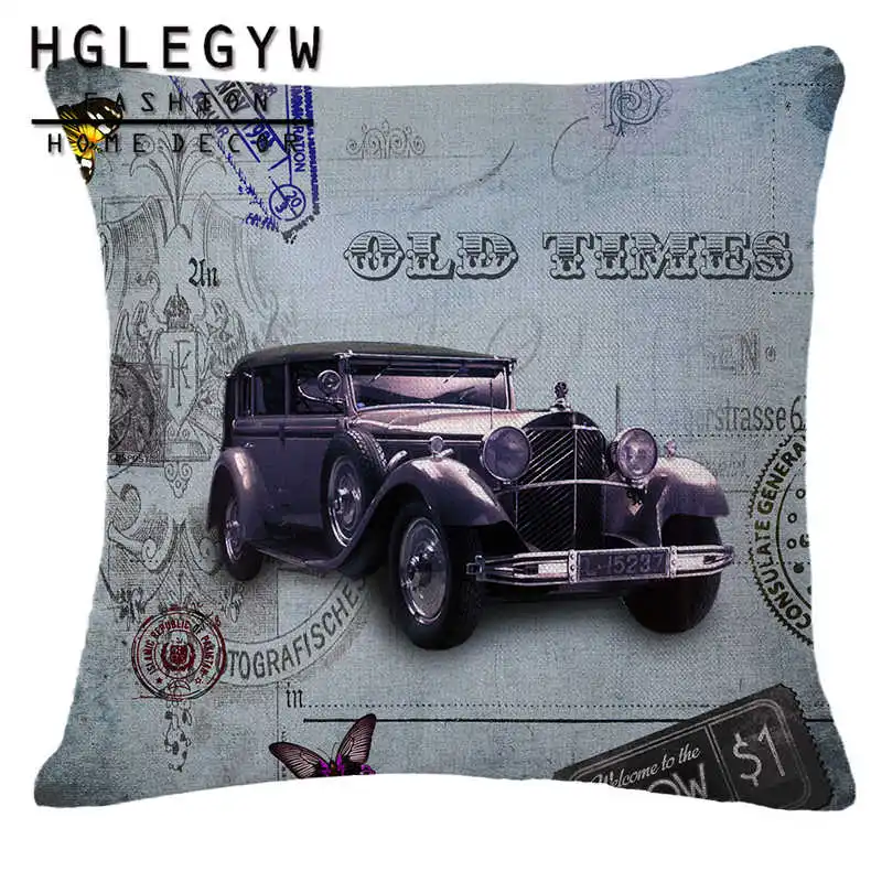 

Vintage British Ancient Car Cushion Cover Throw Pillowcase Cotton Linen Printed 45x45cm Pillow Covers Office Home Sofa Decor