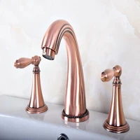 antique red copper brass deck mounted dual handles widespread bathroom 3 holes basin faucet mixer water taps mrg075
