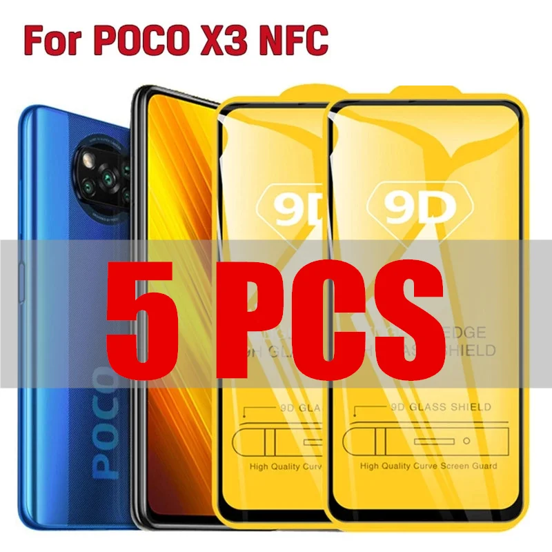 

5pcs Protective Glass For Poco X3 NFC Xiomi Pocophone X3 Tempered Glass 9D Full Screen Protector Pocophone F2 Pro Redmi 8 4x 5 9