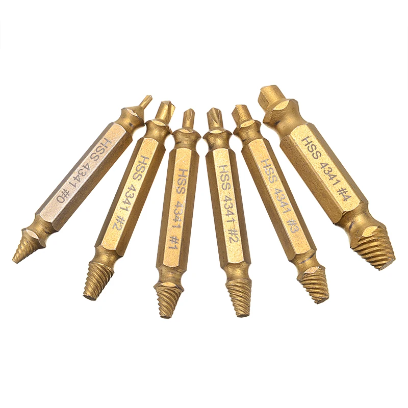 

6pcs Gold Damaged Screw Bolt Extractor Speed Out Easy Out Broken Drill Bits Guide High Strength Remover Tool Set