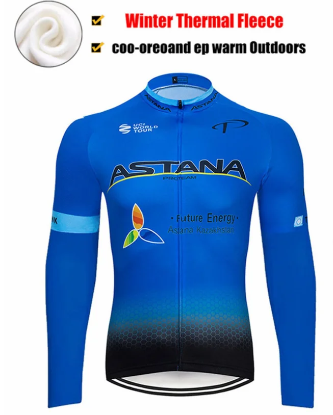 Winter jersey Астана Pro команда Зима длинный рукав Велоспорт Джерси костюм велосипедиста MTB Одежда Форма термо флис велосипед Майо Ropa Ciclismo - Цвет: Winter jersey