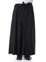 mens pant skirt casual pants wide leg pants spring and autumn new black elastic waist long design fashion irregular asymmetry