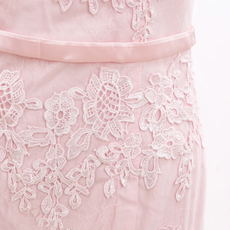 Stock Clean Prom Dress Long Pink Lace Custom Made Bridal Party Dresses 210220-039