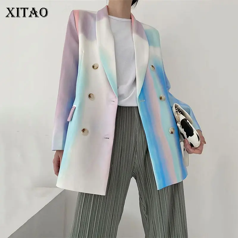 

XITAO Женский блейзер с двойной грудью, модный, новинка, длинный рукав, 2021, весна-осень, элегантное, богиня, веер, повседневный стиль, Свободное ...