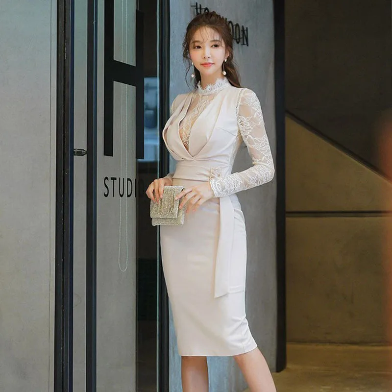 Женское кружевное платье-карандаш Foamlina лоскутное облегающее платье с цветочным