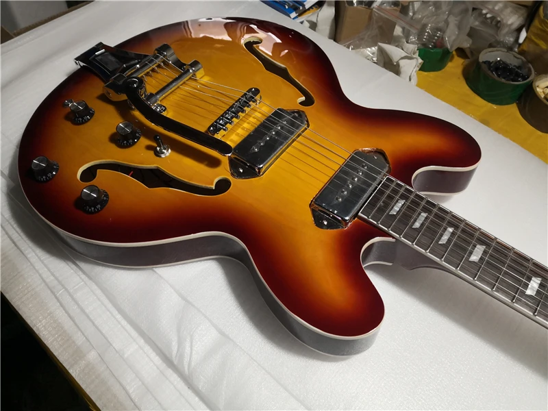 Оригинальная новая табачная полуажурная джазовая электрическая гитара китайская фабрика по производству гитар 62