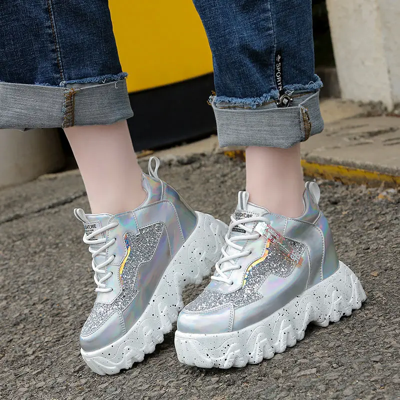 

2021 Sequin daddy shoes popular women's net red thick soled spring ins new versatile super high rise sports shoes 9cm