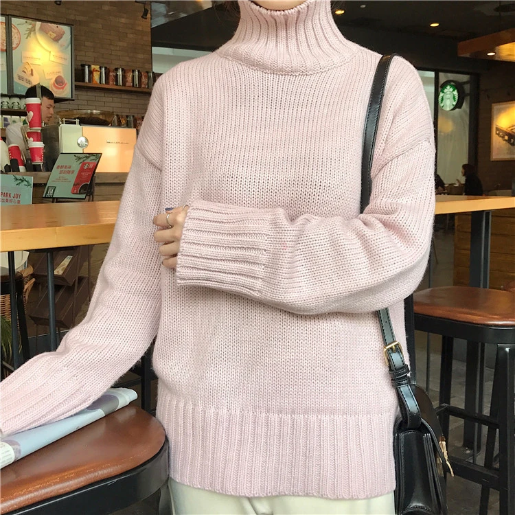 2019 Ins Зима Новый женский шикарный однотонный пуловер свитер водолазка длинный