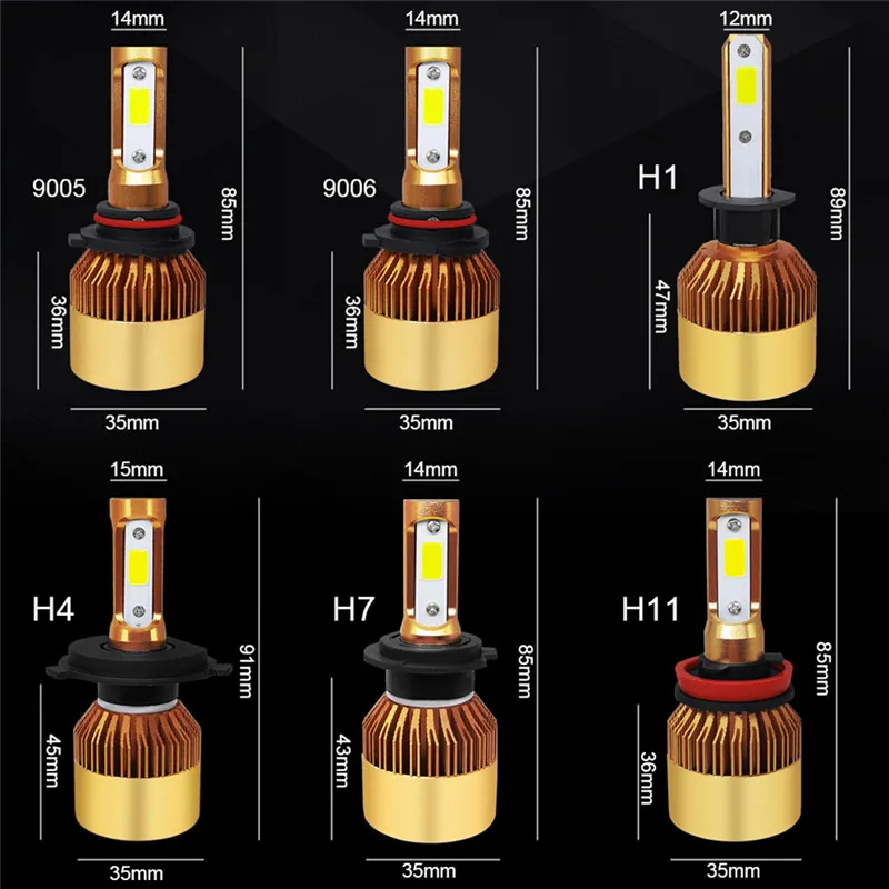 2Pcs H4/H7/H11/H1/9005/9006 72W 16000LM Super Bright COB LED Headlight Canbus Car Auto Hi/Lo Beam Bulbs 6000K White Styling | Автомобили и