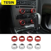 tesin aluminum alloy car audio air conditioner switch knob decoration trim cover ring for ford mustang 2011 2014 car accessories