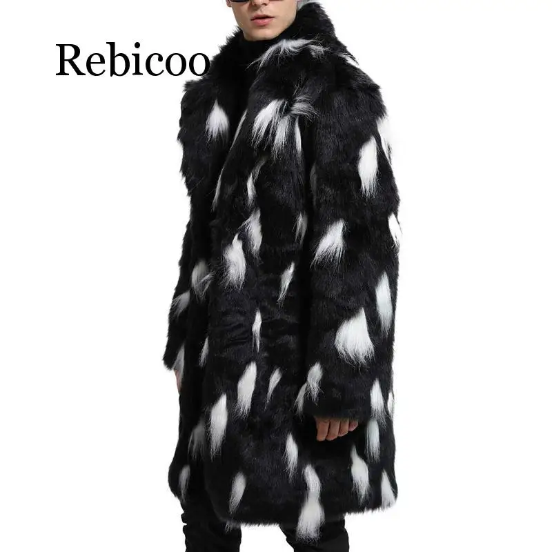 

Men Fur Coat Winter Patchwork Faux Fur Parka Outwear Fashion Men Punk Jackets Streetwear Long Fur Overcoats Windbreaker Coats