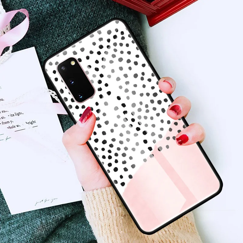 

Black and White Polka Dot Glass Phone Case for Samsung Galaxy S21 S20 FE S10 Note 10 20 Ultra 5G 9 S9 Plus S10e Cover Capa