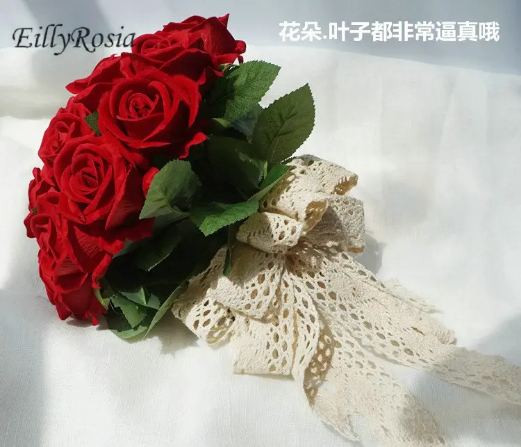 

Pink Flowers Wedding Bouquet for Bride Marriage Artificial Red Roses Lace Handle Holder Bridesmaid Flower Bridal Bouquet New