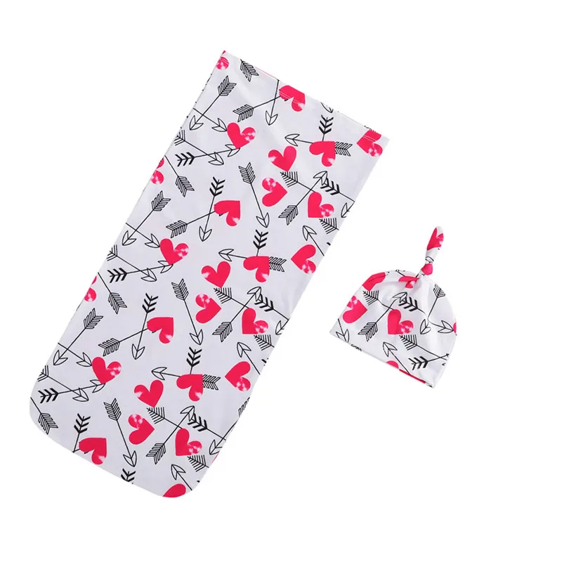 

Baby Cocoon Swaddle Cartoon Cute Heart & Arrow Pattern Soft Stretchy Sleeping Bag with Beanie Hat Perfect for 0-6 Months Babies