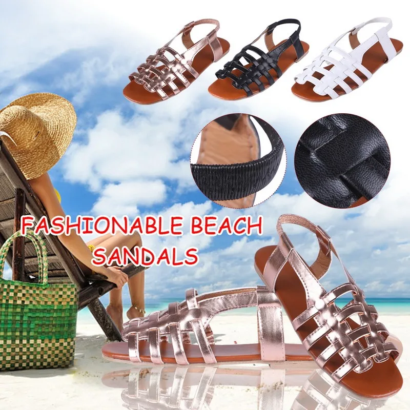 

2021 Flat Sandals Ladies Summer Outdoor Fashion Leather Flat Shoes Round Toe Elegent Slipper Adjustable Casual sandals
