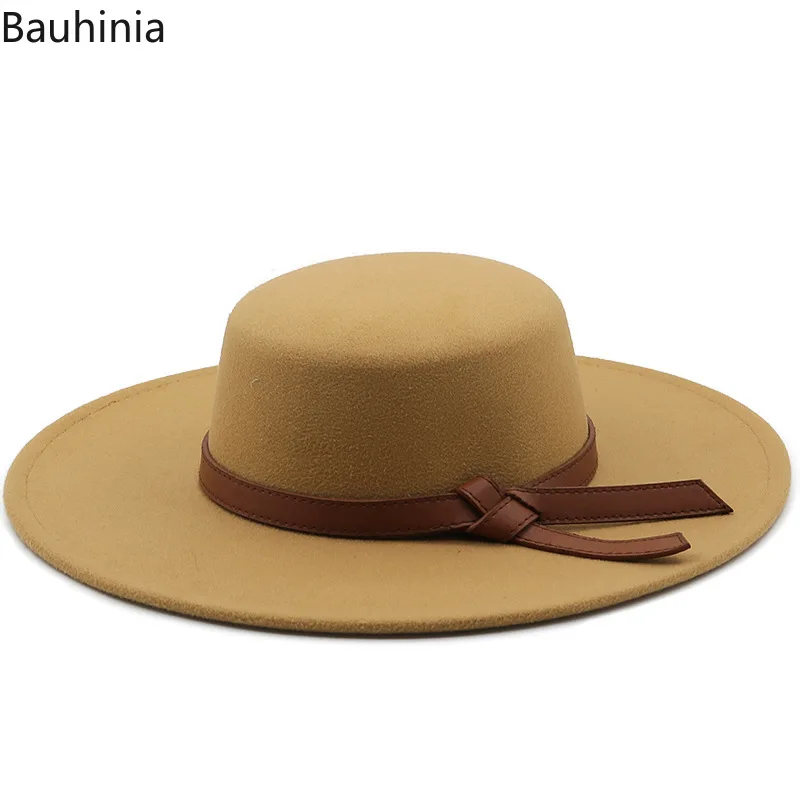 

Bauhinia New Fashion Women Men Felt Fedora Hat 10CM Wide Brim Panama Jazz Hat Vintage Winter Black Khaki Trilby Church Hats