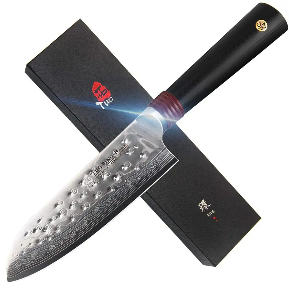 TUO Cutlery Santoku Knife Нож Сантоку VG 10 японская дамаская сталь Ring Series 5.5 &quot G10 Рукоятка|knife