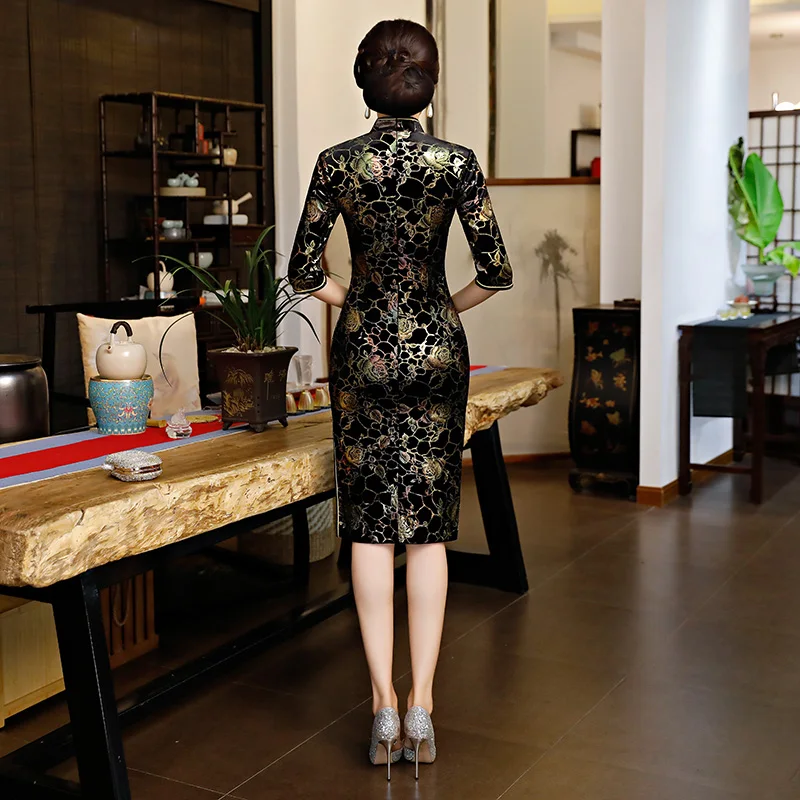 Женское платье Ципао с длиной до колен винтажное в китайском стиле модное