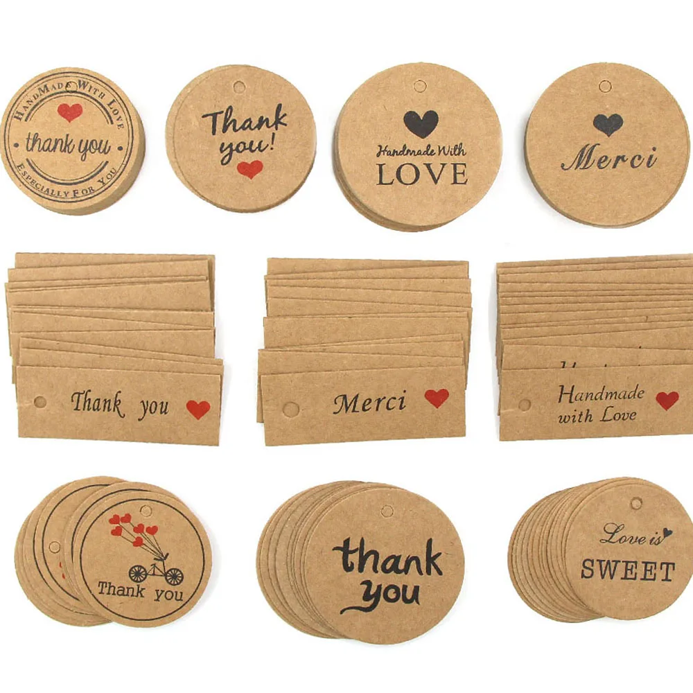 100 шт. бирки ручной работы крафт бумага с принтом Спасибо/этикетка Круглая