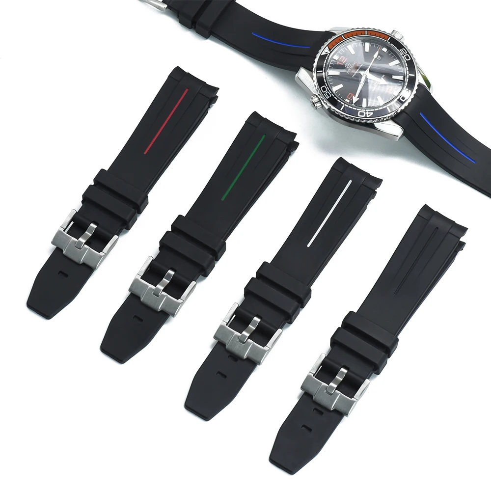 

Ремешок силиконовый с серебряной пряжкой для часов Omega, 20/22 мм