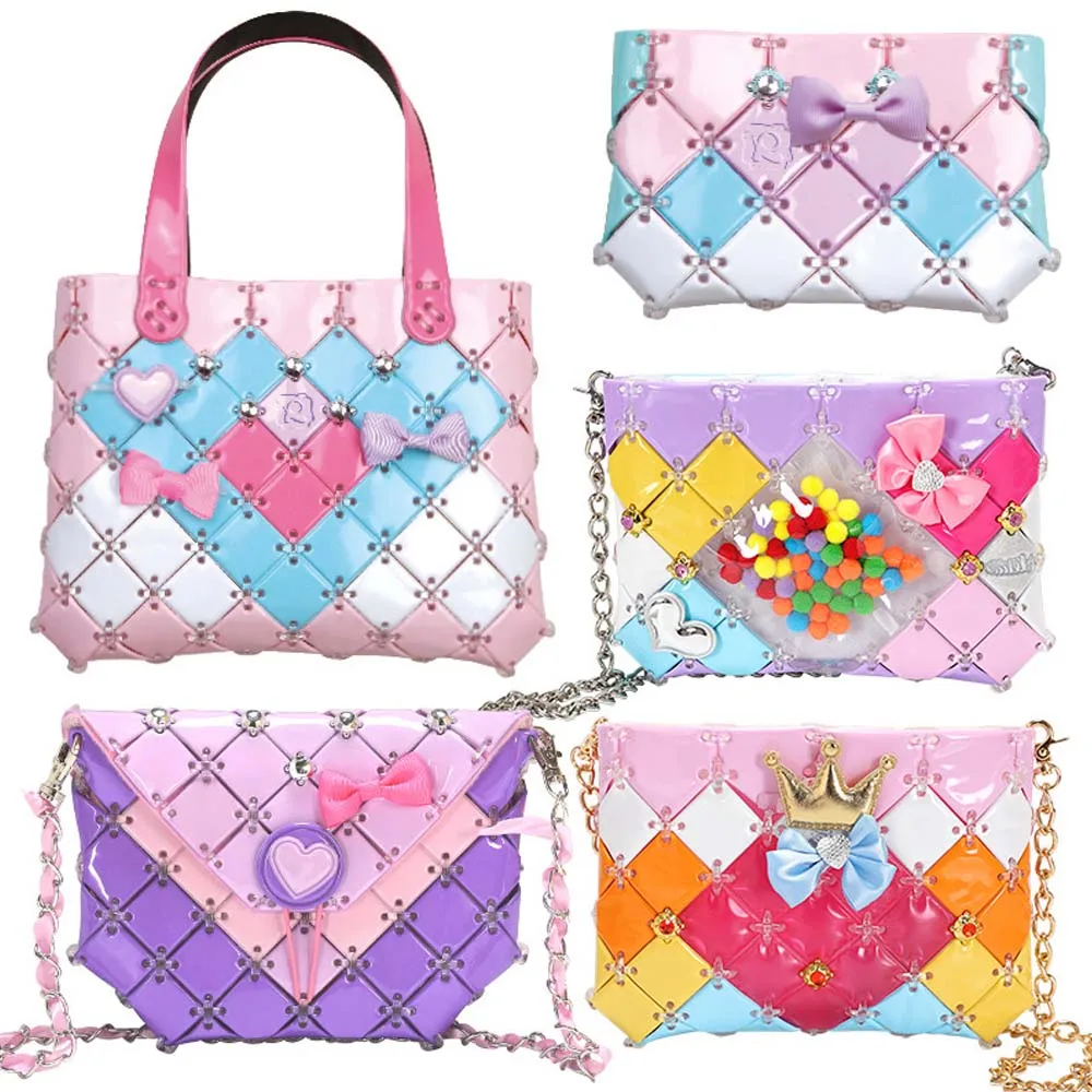 

Girls DIY shoulder bag girls handmade fashion colorful puzzle bag girls assembled woven children's toys gifts