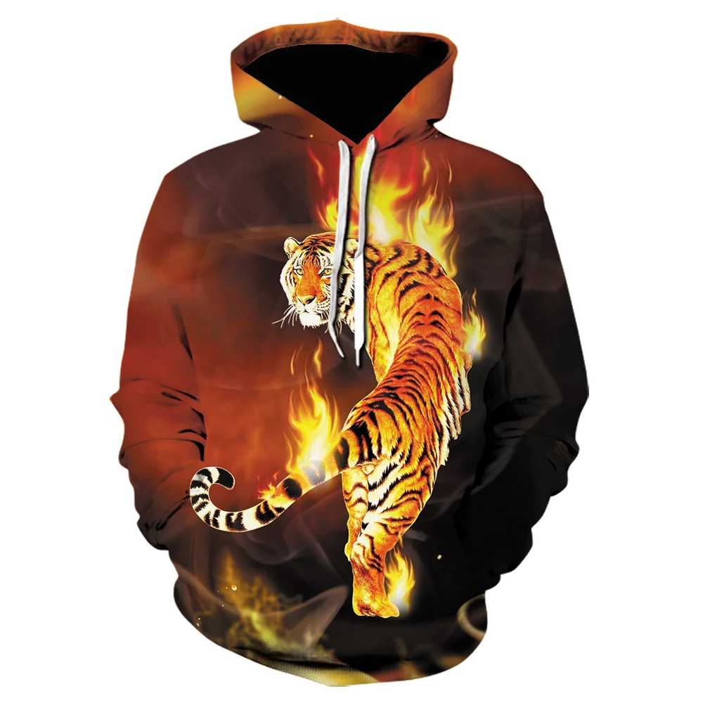 

King of Animals Tiger Printed Hooded Sweatshirts Tops Men/Women Funny Casual Hoody 3D Hoodies Fashion Streetwear Hip Hop Coat