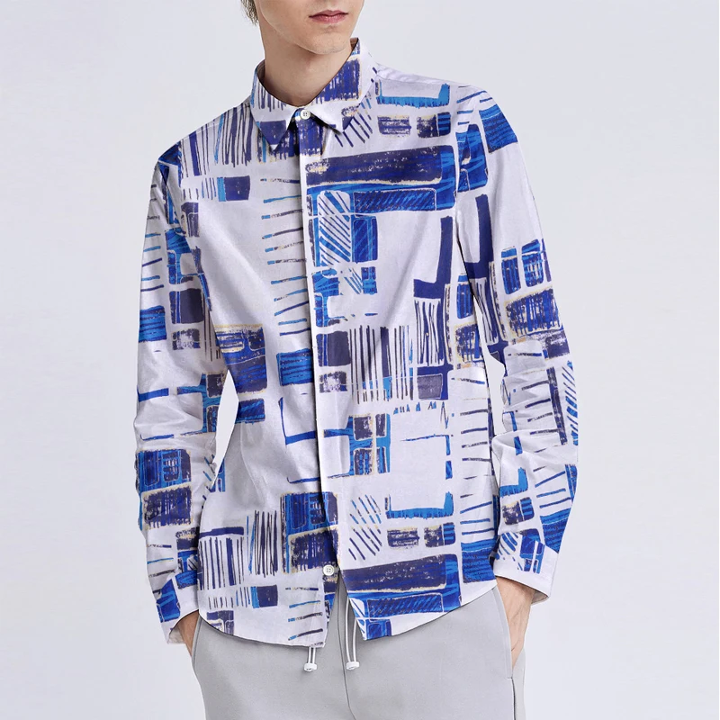 2019 3D Print Shirt Men Camisa Masculina Long Sleeve Four Slim Fit Casual Shirts Atumn Winter Brand New Mens Club Social |