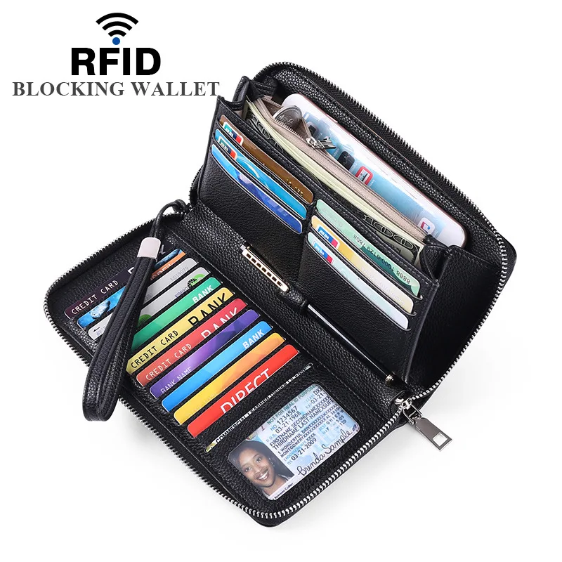 

Women's leather luxury brand long clutch bag anti-theft brush tri-fold credit card mobile phone coin purse Katla Feminina