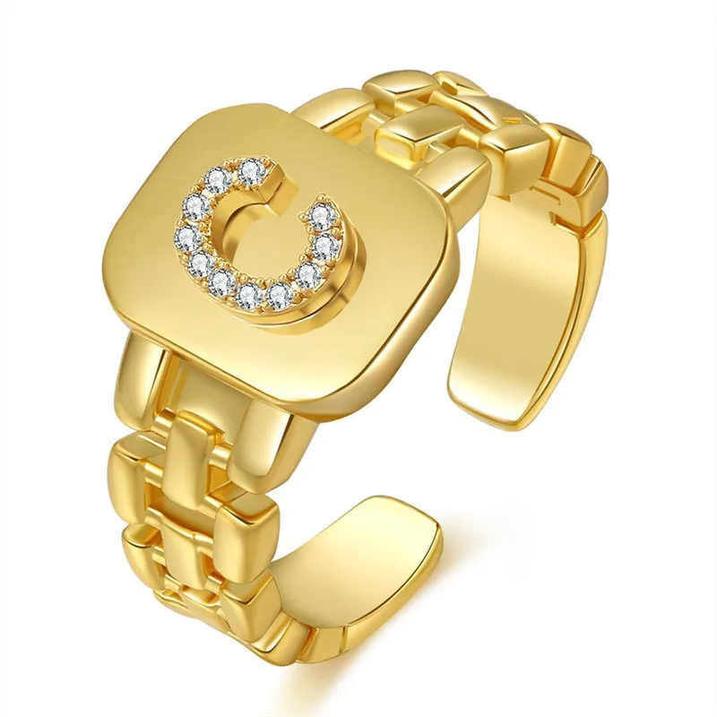 

2021New A-Z Fashion Couple Letter Ring with Rhinestone Jewelry Strap Design Men's and Women's Ring Opening Ring Boutique Jewelry