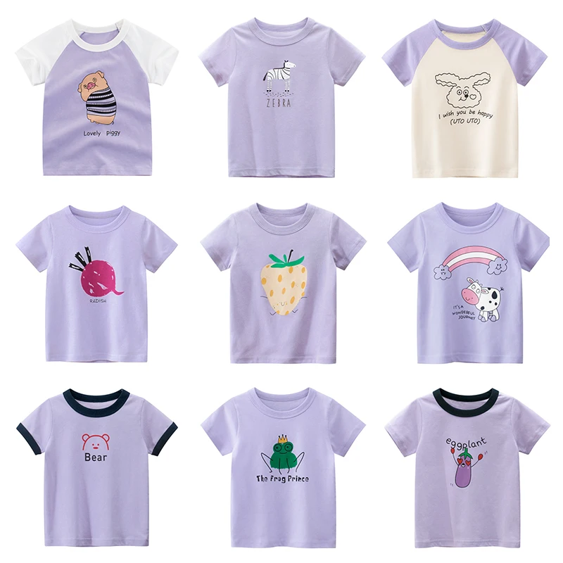 

Children's T-Shirt Children for Girls Boys Kids Shirts Child Baby Toddler Tee Tops Clothing Short Purple Cartoon Cotton New 2021