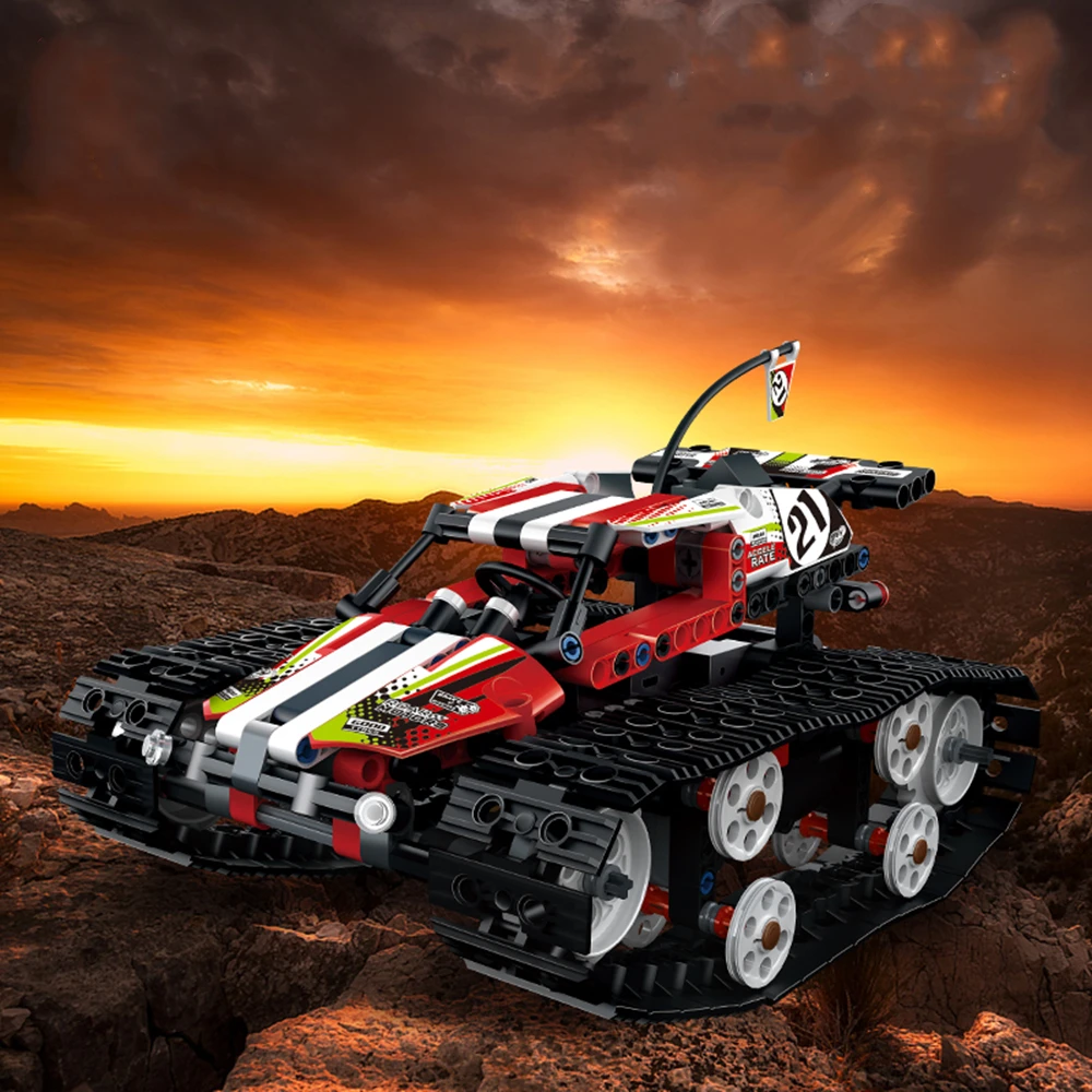 

410Pcs Crawler Car Racing APP Remote Control Car RC Tracked Racer Building Blocks Bricks Technic Toys For Children Kids