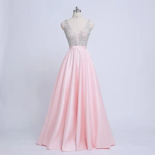 

BacklakeGirls New Arrival Floor Length Sexy V Neck Satin Evening Dress Sequined Prom Gowns Plus Size Vestido Largo De Noche