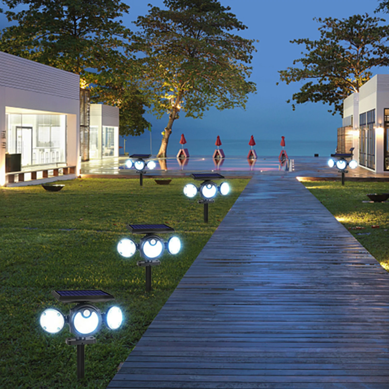 Настенные светильники на солнечной батарее 120 светодиодов 3 головки индукция