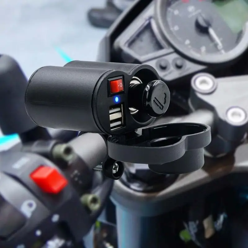 

Motorcycle 12V Cigarette Lighter Socket Power 5V 2.1A Dual USB Charger Switch
