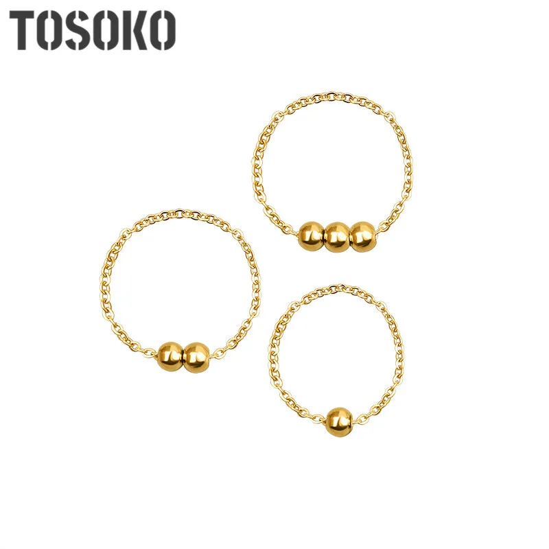 

TOSOKO Stainless Steel Jewelry Ins Minimalist Lucky Little Steel Ball Ring Women's Fashion Tail Ring BSA185