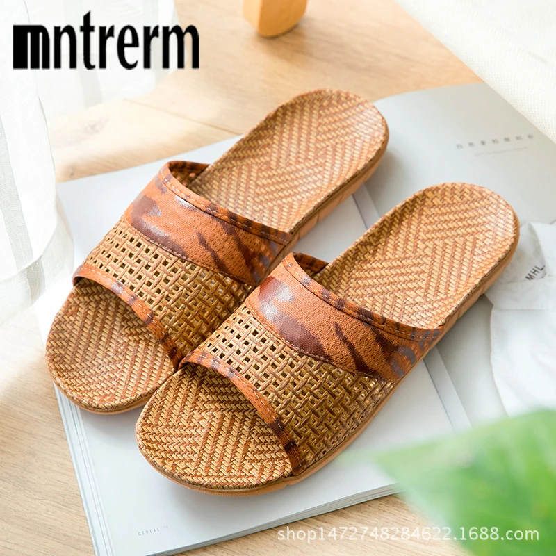 

Mntrerm 2022 Summer Slippers Soft Flax Linen men Home Indoor Shoes Natural Bamboo Rattan Cane Vine Grass Weaving Casual Sandals
