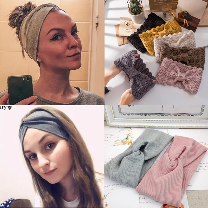 

Women Headband Solid Color Wide Turban Spring Twist Knitted Cotton Hairband Girls Headbands Elastic Hair Bands Accessorie