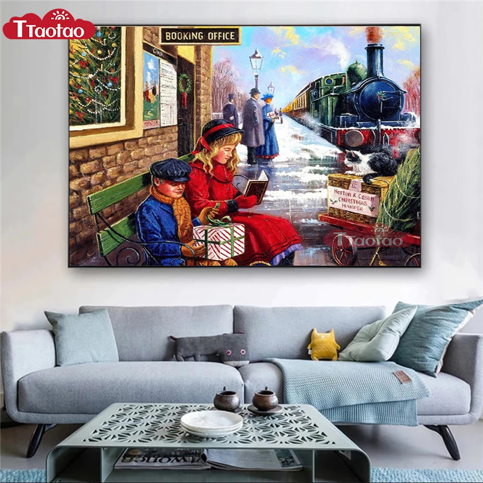 

5D Diamond Embroidery Train Station Scene picture Diamond Painting Diy Rhinestone Mosaic Full Drill Cross Stitch Decor Poster