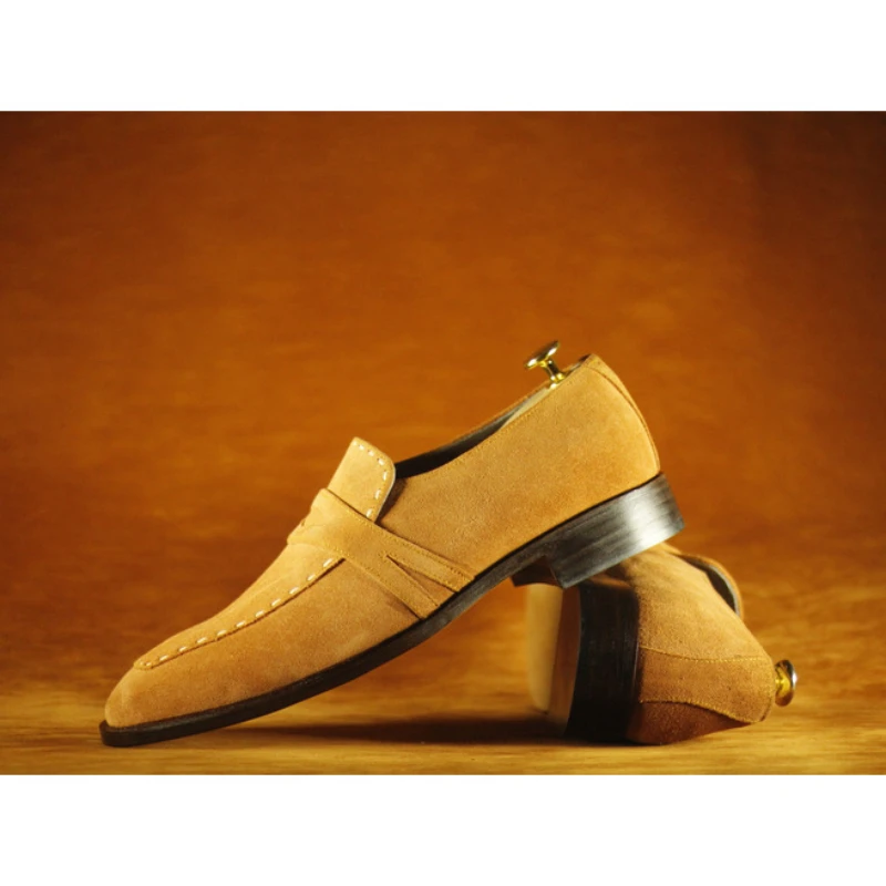 

Мужские туфли из искусственной замши, простые модные удобные желтые туфли с пряжкой, модель KP438 на весну и осень